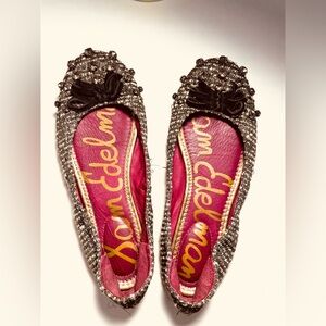 Sam Edelman Tweed and Pink Flats with Bow